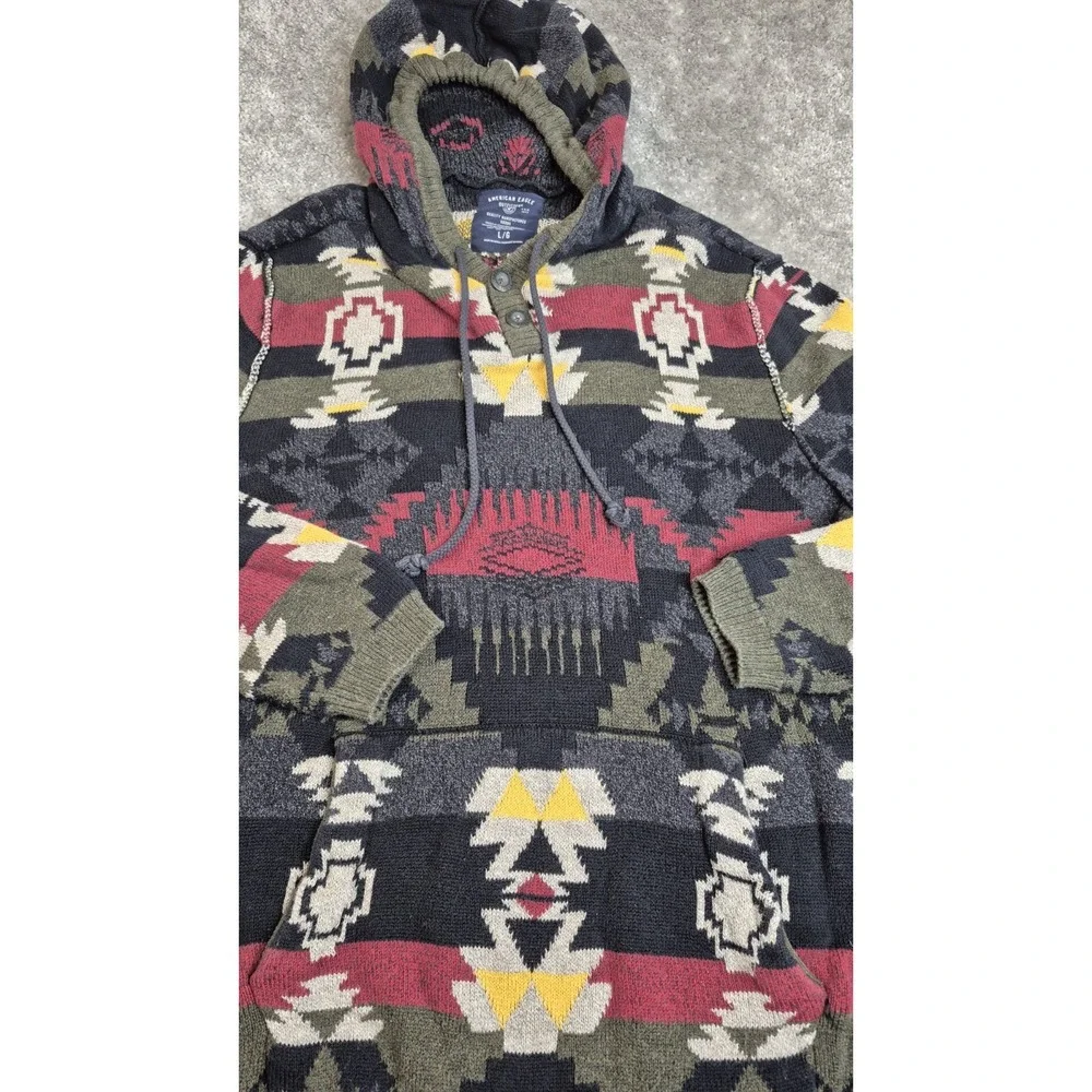American Eagle Outfitters 100% COTTON Aztec Pullover Hoodie‎ Sweater Mens Large